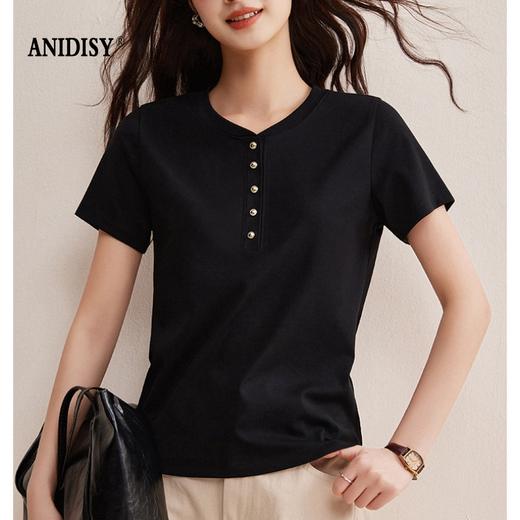 2026春装新品时尚圆领单排扣半襟正肩T恤 商品图3