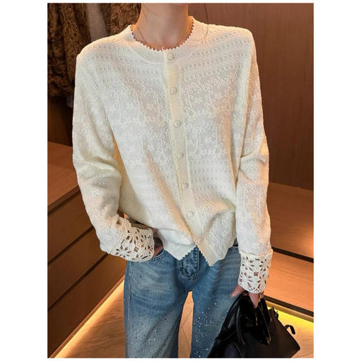 爱丽丝梦境~羊 毛镂空薄款蕾丝针织毛衣开衫 商品图1