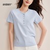 2026春装新品时尚圆领单排扣半襟正肩T恤 商品缩略图0