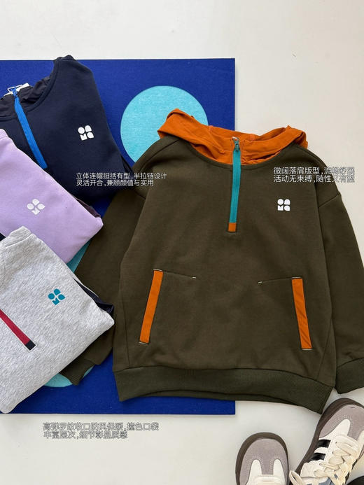 儿童半拉链撞色连帽卫衣 商品图13