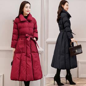 丁摩 中长过膝羽绒服女新款a型韩版加厚白鸭绒外套冬季修身5ZF-222