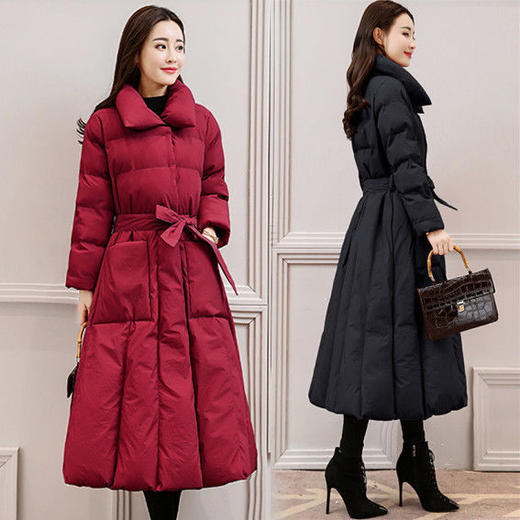 丁摩 中长过膝羽绒服女新款a型韩版加厚白鸭绒外套冬季修身5ZF-222 商品图0