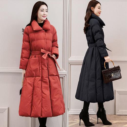 丁摩 中长过膝羽绒服女新款a型韩版加厚白鸭绒外套冬季修身5ZF-222 商品图1