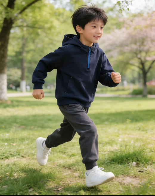 儿童半拉链撞色连帽卫衣 商品图2