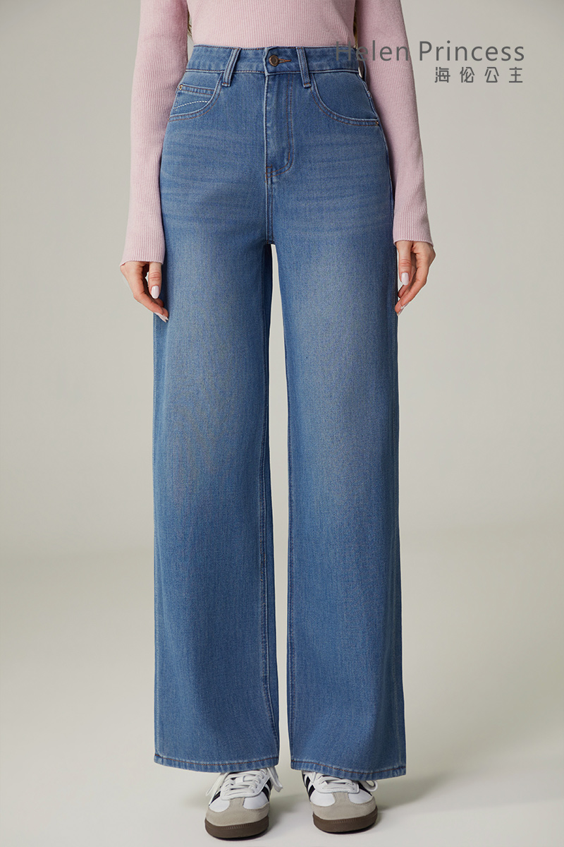 窄版阔腿牛仔裤