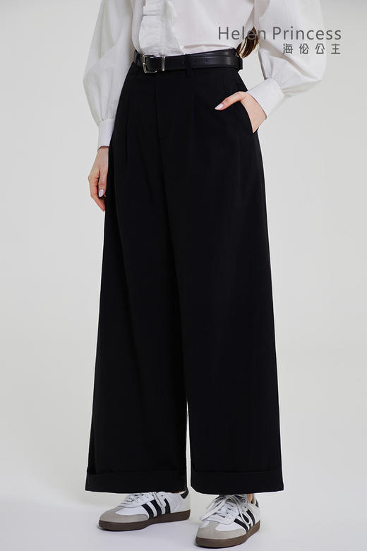 卷边阔腿裤配腰带 商品图4