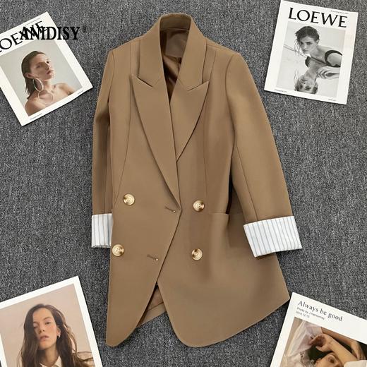2026春装新品时尚西装领长袖双排扣西装外套 商品图1
