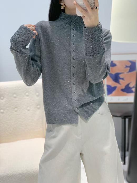 星纱肌理~花边袖半高领针织开衫毛衣 商品图0