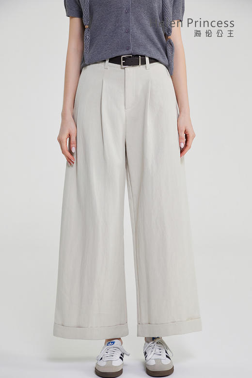 卷边阔腿裤配腰带 商品图6