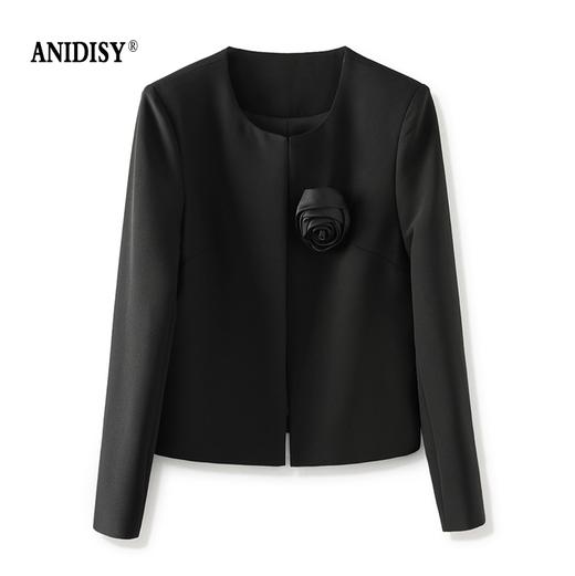 轻奢简约双层醋酸圆领长袖小西装短外套 商品图3