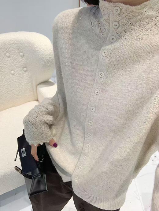 星纱肌理~花边袖半高领针织开衫毛衣 商品图4