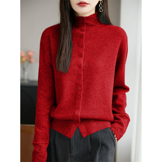 一眼惊艳~春季新款高级感纯色立领针织毛衣上衣 商品图0