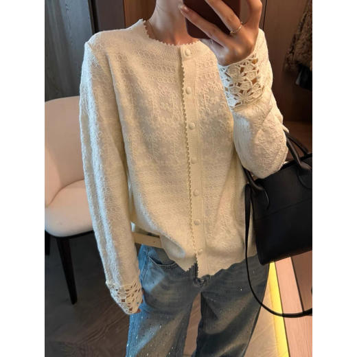 爱丽丝梦境~羊 毛镂空薄款蕾丝针织毛衣开衫 商品图0