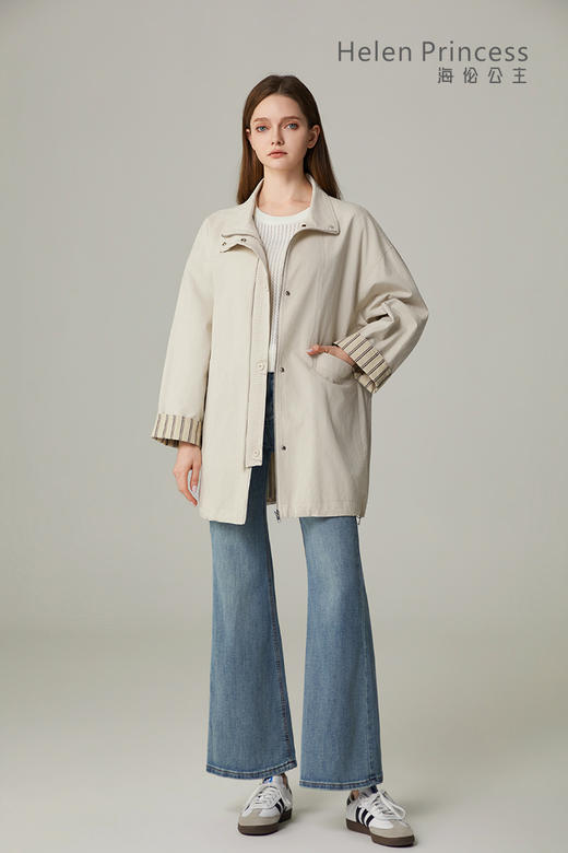 条纹拼接立领外套 商品图0