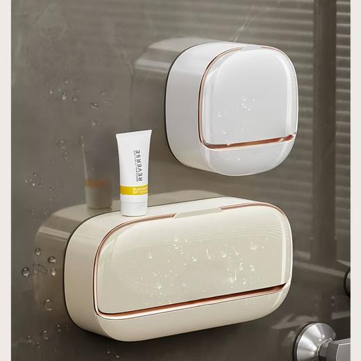 肥皂盒壁挂带盖香皂盒贴墙沥水肥皂盒浴室家用香皂架双格肥皂架 商品图0