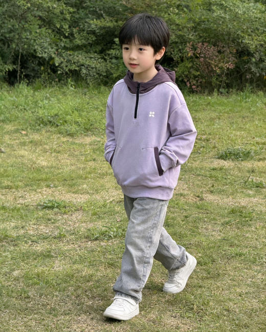 儿童半拉链撞色连帽卫衣 商品图1