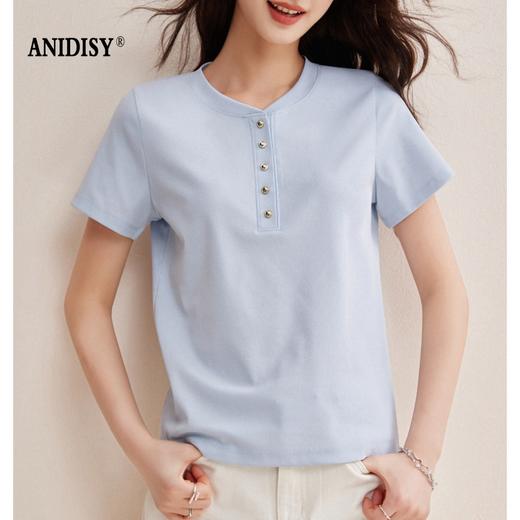 2026春装新品时尚圆领单排扣半襟正肩T恤 商品图4