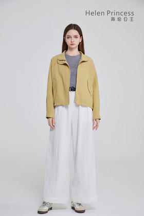 立领格纹拼接外套