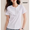 2026春装新品时尚圆领单排扣半襟正肩T恤 商品缩略图1