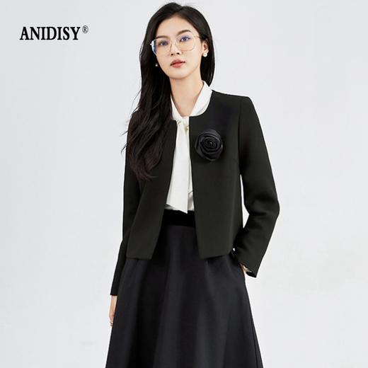 轻奢简约双层醋酸圆领长袖小西装短外套 商品图1