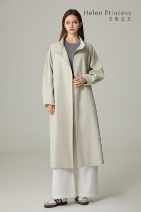 立领绑带收腰长款风衣