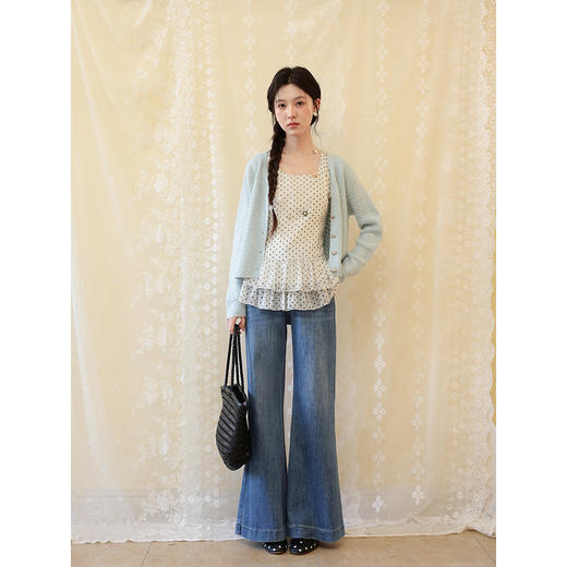 鹿向南「叙旧蓝调」蓝色牛仔裤春季款时尚百搭紧身微喇修身长裤女 商品图1