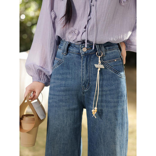 鹿向南「叙旧蓝调」蓝色牛仔裤春季款时尚百搭紧身微喇修身长裤女 商品图4