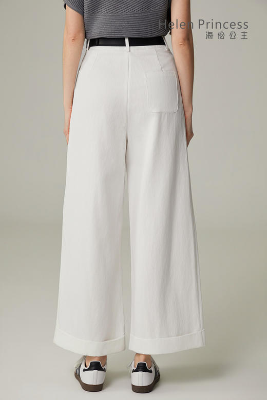 卷边阔腿裤配腰带 商品图2