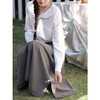 鹿向南「浪漫日记」高腰灰色半身裙女春季新款蕾丝拼接显瘦A字裙 商品缩略图4