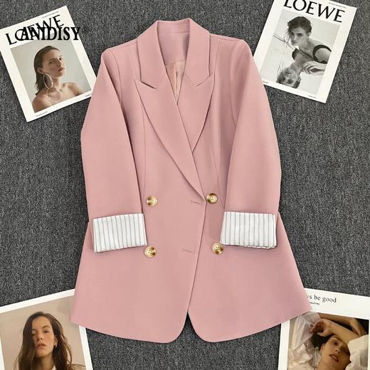 2026春装新品时尚西装领长袖双排扣西装外套 商品图2