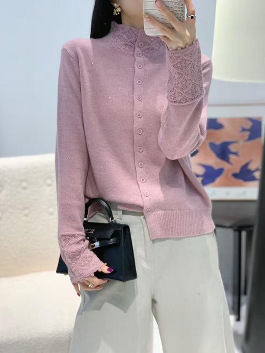 星纱肌理~花边袖半高领针织开衫毛衣 商品图3