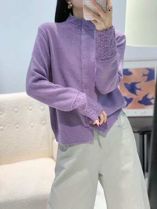 星纱肌理~花边袖半高领针织开衫毛衣 商品图2