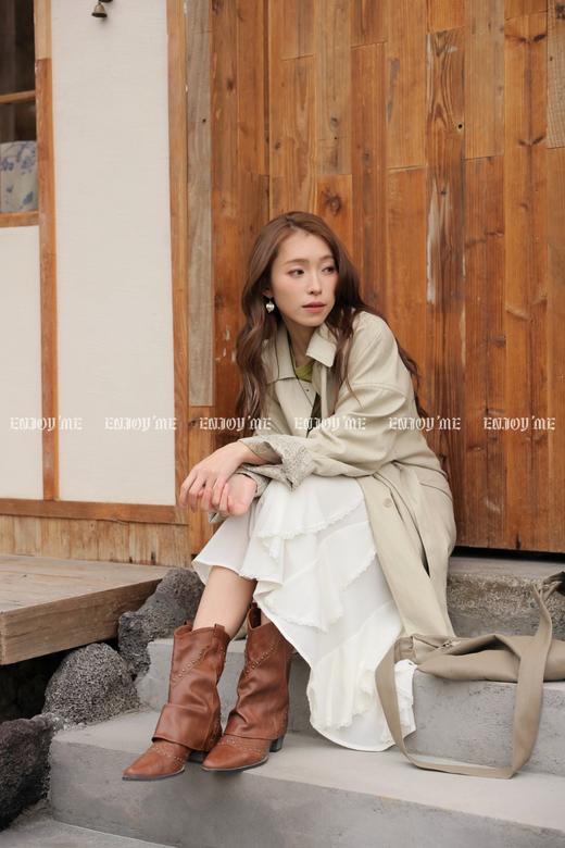 【门店同款】ENJOY春季“序光之旅”拼腰果花中长款皮衣 169649577 商品图4