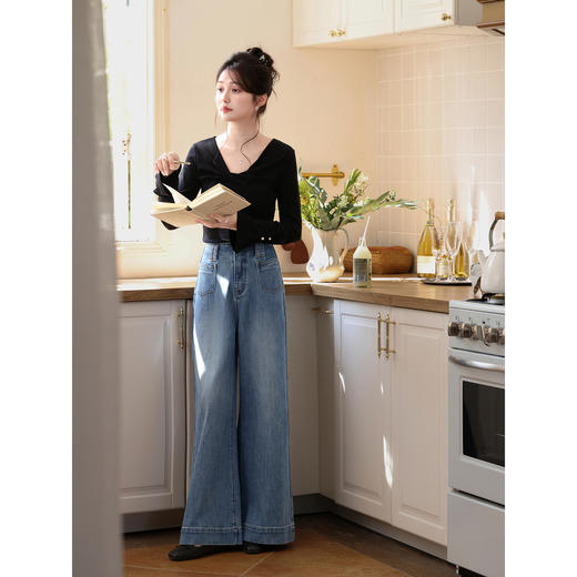鹿向南「云间蓝调」蓝色牛仔裤女春季新款直筒高腰宽松百搭阔腿裤 商品图3