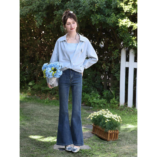 鹿向南「崧蓝之境」蓝色长袖衬衫春季新款法式百搭显瘦开衫上衣女 商品图1