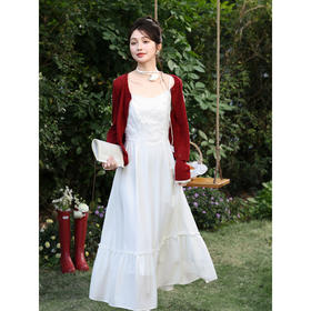 鹿向南「风织花信」法式米白色连衣裙女春季内搭收腰海边吊带裙