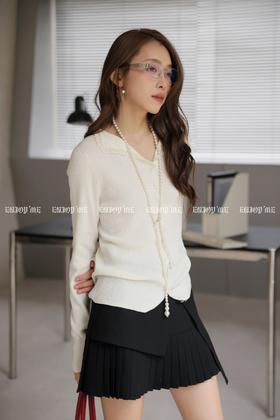 【门店同款】ENJOY春季“柔权主义”小翻领波浪扣针织上衣 169261724