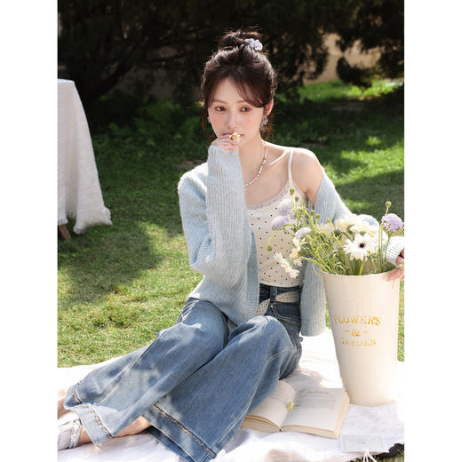 鹿向南「浅蓝浣纱」蓝色牛仔裤女春新款宽松时尚修身高腰阔腿长裤 商品图4