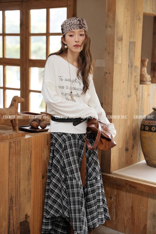 【门店同款】ENJOY春季“序光之旅”斜肩T格子裙套装 169245960 商品图3