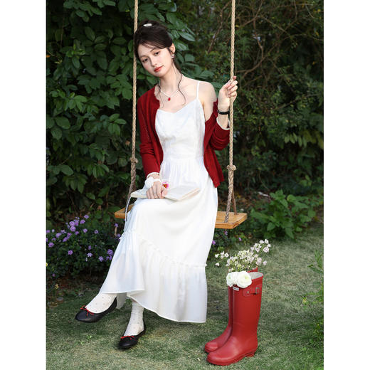 鹿向南「风织花信」法式米白色连衣裙女春季内搭收腰海边吊带裙 商品图4