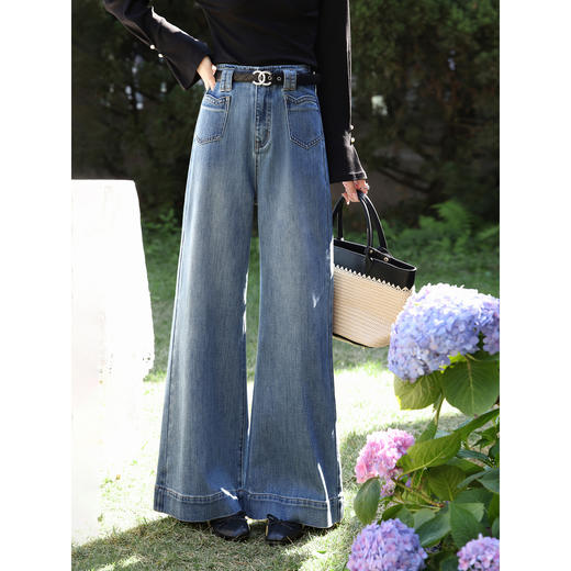 鹿向南「云间蓝调」蓝色牛仔裤女春季新款直筒高腰宽松百搭阔腿裤 商品图1