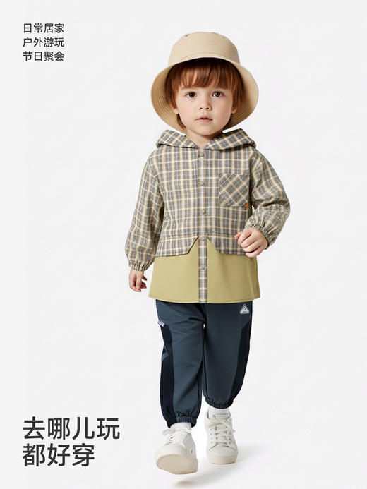 英氏儿童外套男童长袖格子连帽外套春夏休闲百搭新款YRWGJ1S017A 商品图3