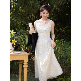 鹿向南「曼城旧事」杏色波点连衣裙女春季法式漂亮海边度假背心裙