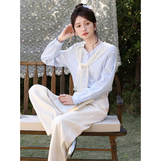 鹿向南「纸刻书章」白色直筒牛仔裤女春季新款高腰宽松百搭长裤 商品图4