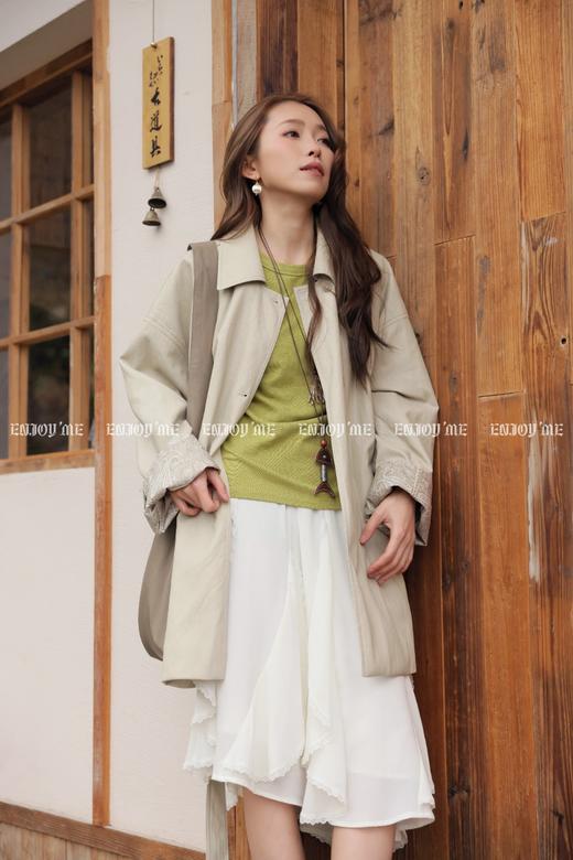 【门店同款】ENJOY春季“序光之旅”拼腰果花中长款皮衣 169649577 商品图2