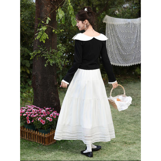 鹿向南「山茶墨韵」黑色假两件t恤女春季小众设计感法式长袖上衣 商品图4