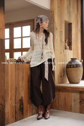 【门店同款】ENJOY春季丝巾腰带松弛阔腿裤 169147016