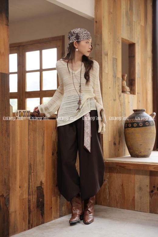 【门店同款】ENJOY春季丝巾腰带松弛阔腿裤 169147016 商品图0