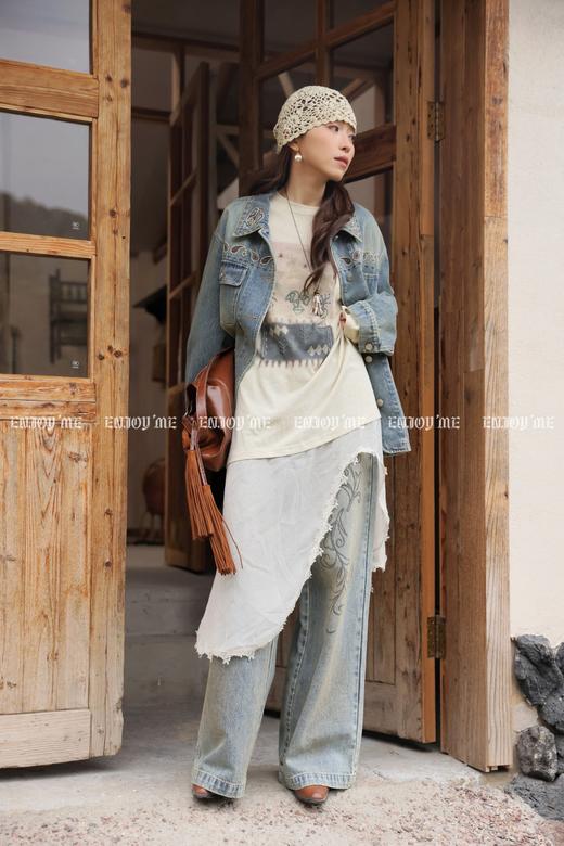 【门店同款】ENJOY春季“序光之旅”设计感腰果花牛仔外套 169443376 商品图1