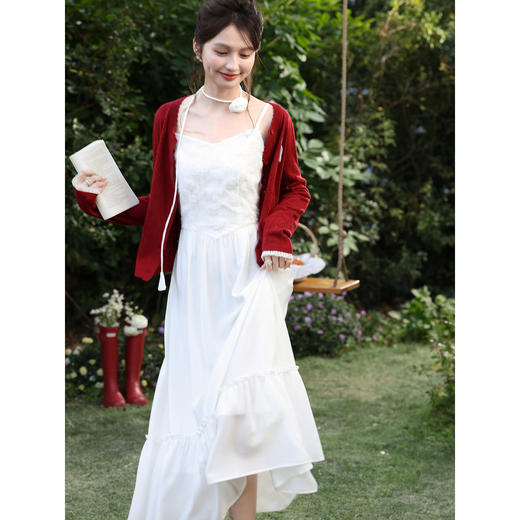 鹿向南「风织花信」法式米白色连衣裙女春季内搭收腰海边吊带裙 商品图2